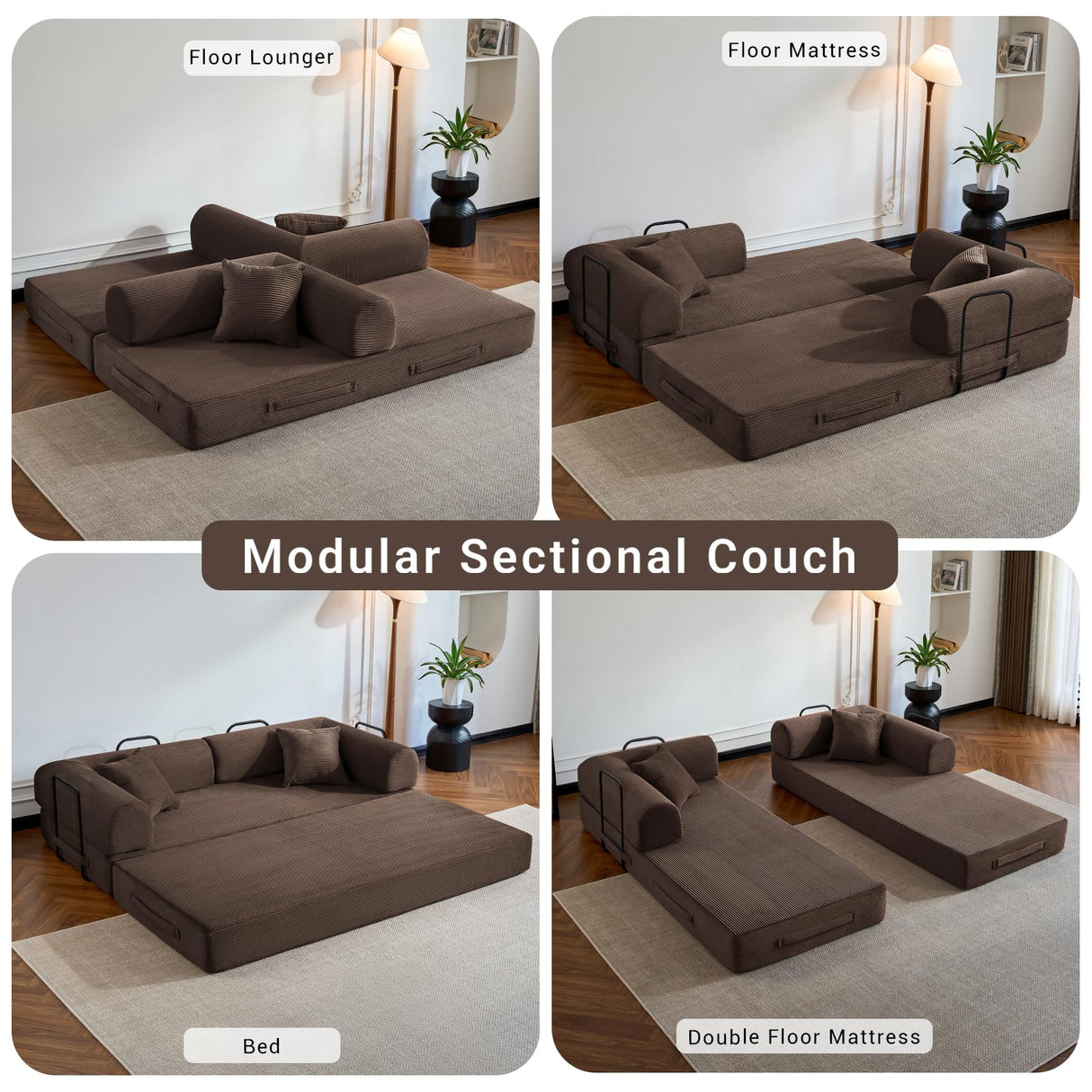 NNQ Compressed Sofa - Convertible Sofa Bed, Corduroy Compression Boneless Couch in a Box, Comfy Modular Foldable Floor Sleeper Sofa for Bedroom, Living Room (Corduroy Fabric, Brown) NNQ