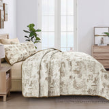 Drucon Khaki Quilt Set King Size, Toile Farmhouse Bedspreads, 3 Pieces Rustic Village Landscape Printed Coverlet, Soft Microfiber Quilt Bedding Set for All Season (106x90 Inch) Drucon