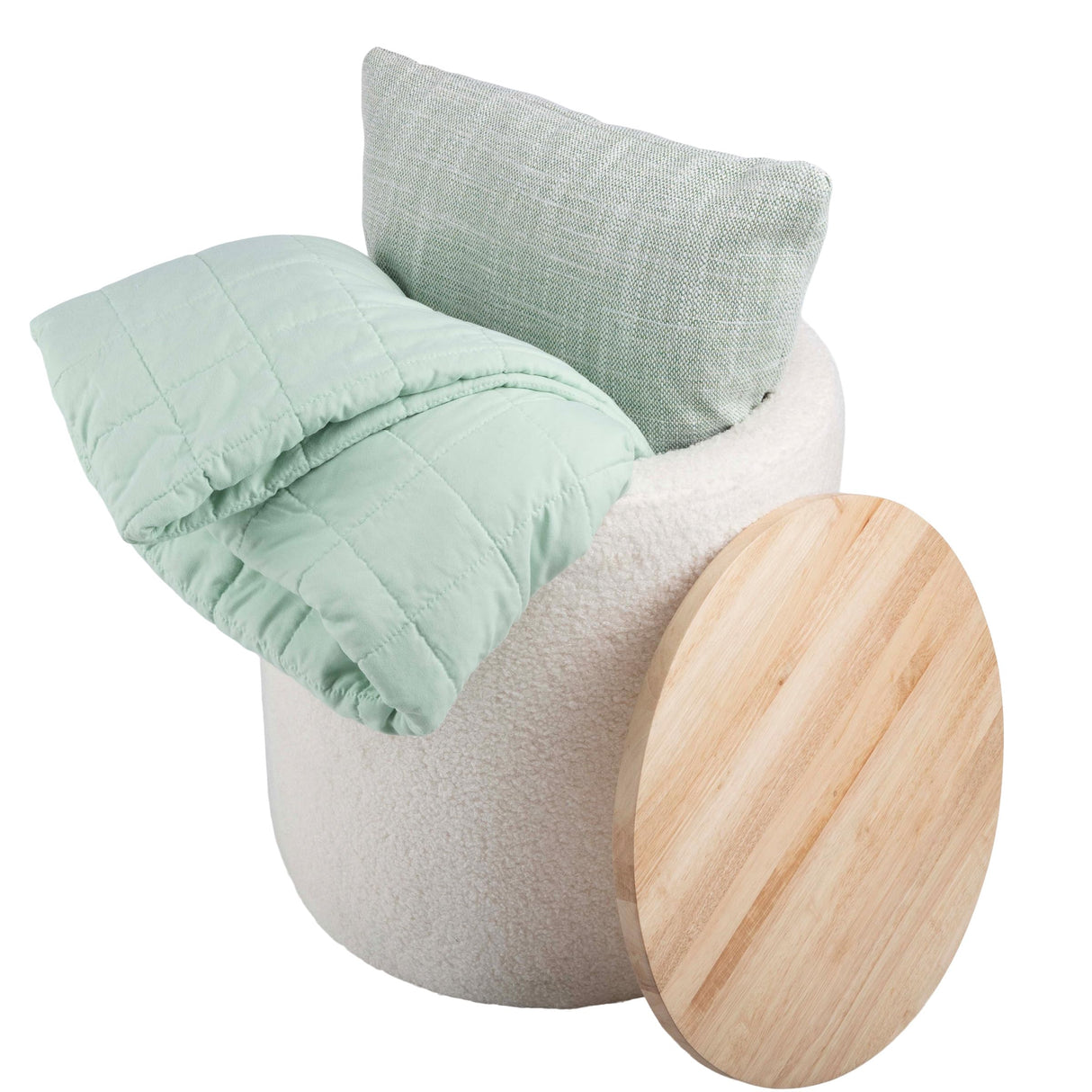 Lavish Home Storage Ottoman - Teddy Fabric Upholstered Ottoman with Wood Top for Living Room, Dorm, or Apartment - Ottomans with Storage (Cream) Lavish Home