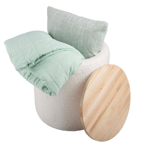 Lavish Home Storage Ottoman - Teddy Fabric Upholstered Ottoman with Wood Top for Living Room, Dorm, or Apartment - Ottomans with Storage (Cream) Lavish Home