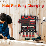 Power Tool Organizer Wall Mount with Charging Station, Garage 4 Drill Storage Shelf with Cordless Tool Holder, Heavy Duty Rack with 8 Outlet Power Strips and Hooks, Gift for Men, Husband (4 Layer) OKCHILD