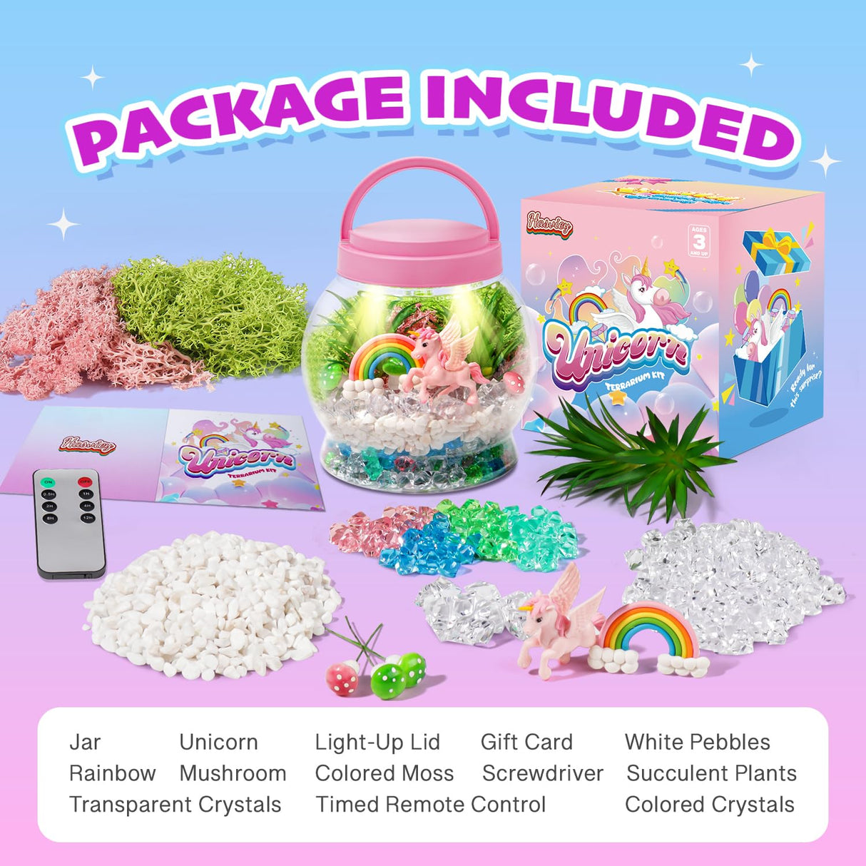 Hasviey Terrarium Kit for Kids, Light Up Unicorn Toys for Girls 6-8, DIY Kids Arts and Crafts Kit with Remote Control, Preschool Learning & Education Science Kits & Toys, Gift Ideas for Birthday Xmas Hasviey