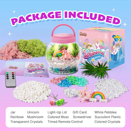 Hasviey Terrarium Kit for Kids, Light Up Unicorn Toys for Girls 6-8, DIY Kids Arts and Crafts Kit with Remote Control, Preschool Learning & Education Science Kits & Toys, Gift Ideas for Birthday Xmas Hasviey