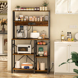 SUPERJARE Rustic Brown Bakers Rack with Power Outlet and Open Storage Space SUPERJARE
