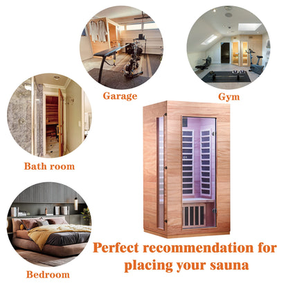 Royal Saunas Hongyuan Single Person Indoor Bluetooth Low EMF Far Infrared in Okoume & Hemlock Wood(WF9101)