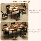 7-Piece Dining Table Set for 4-6, Extendable Kitchen Table Cushion Chairs Set of 6 with 6 Chairs, Rectangle Dining Table with Metal Frame & MDF Board, Folding for Small Apartment Saving Space, Rustic HUAHUU