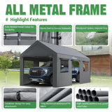 Acepic Carport 10x20ft Heavy Duty Carport Features Roll-up Windows & Doors, Portable Garage with UV Resistant Waterproof All-Season Tarp for Car Acepic