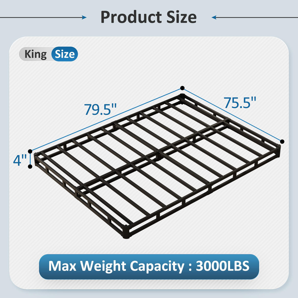 DiaOutro King Size Box Spring, 4 Inch Heavy Duty Bed Base with Fabric Cover, No Noise Mattress Foundation for Bed, Easy Assembly, Black DiaOutro