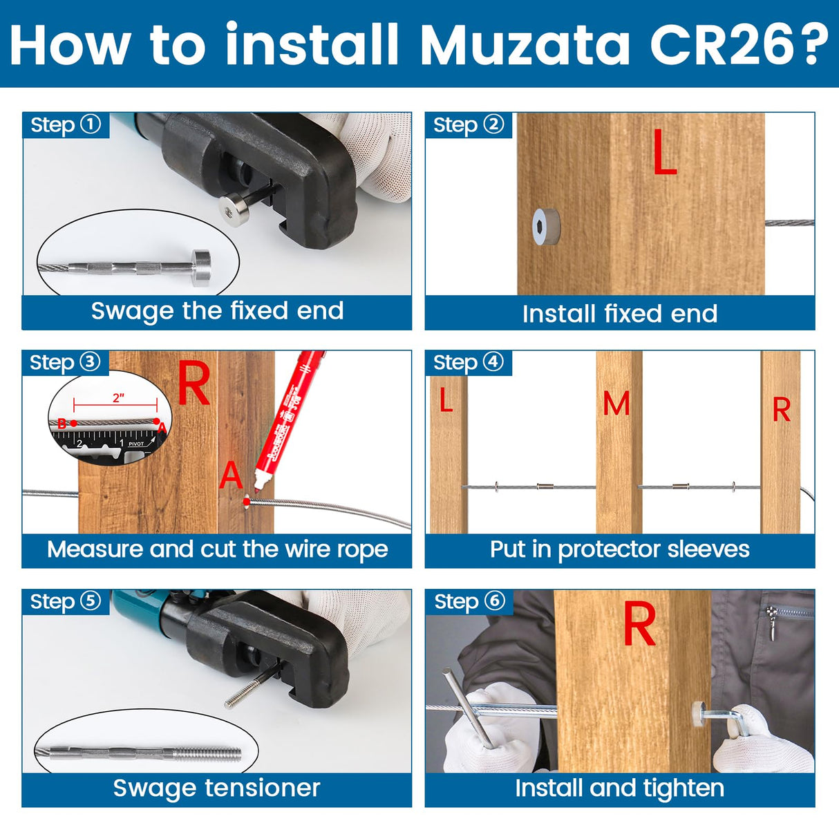 [Patent] Muzata 20 Pack 1/8" Invisible Cable Railing Kit Hardware Invisible Receiver Swage Stud End for 2"x2" 4"x4" Wood Metal Post T316 Stainless Steel Deck Cable Railing System 10 Pair CR26 Muzata