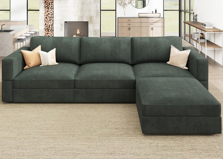 HONBAY Modular Sectional Couch with Storage Corduroy L Shaped Sectional Couches for Living Room,Green HONBAY