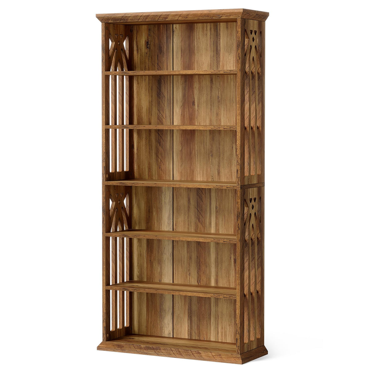 LITTLE TREE 6-Tier Bookcase, 75-Inch Farmhouse Bookshelves and Bookcases, Floor Standing 6 Shelf Wooden Display Storage Shelves Tall Bookcase for Home Office, Living Room, Bed Room, Brown LITTLE TREE