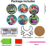 CEUHROG 6 Pcs Diamond Paintings Coasters Kits with Holder, DIY Halloween Coaster Diamond Art Kits,Full Drill Rhinestone Painting Kits for Adults Ki,Beginners Art Craft Supplies CEUHROG