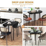 HOMCOM 35" Small Kitchen Table, Collapsible Drop Leaf Table for Small Spaces, Round Folding Dining Table with Solid Wood Legs for Kitchen, Dining Room, Distressed Black HOMCOM