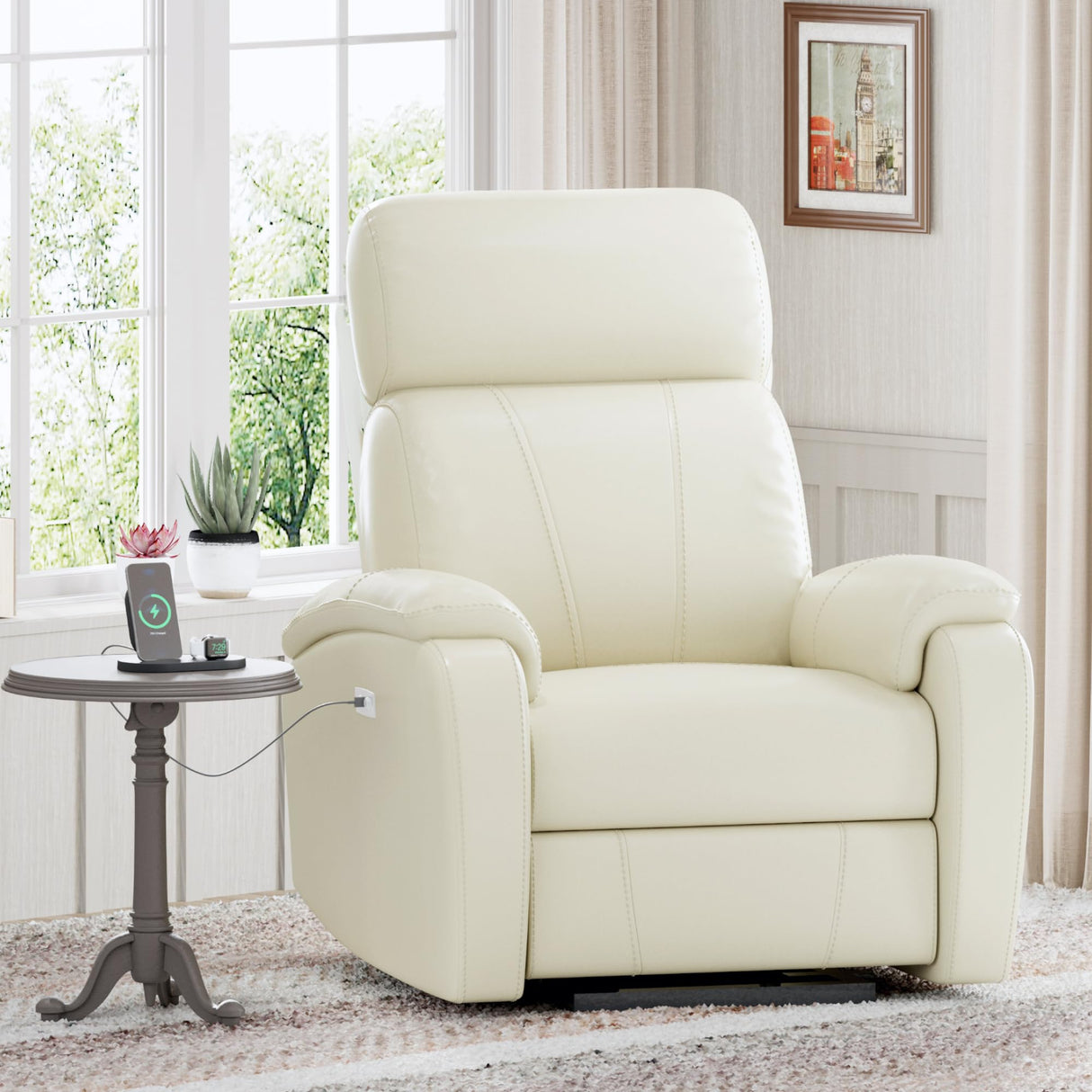 FLEXISPOT X3 Power Recliner Chair, Adjustable Electric Recliner with USB Port, Thick Cushion & Padded Back, Comfortable Faux Leather Chair for Adults, Living Room, Nursery, Home Theater (White) FLEXISPOT
