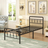 EMODA 16 Inch Twin Bed Frames with Headboard and Footboard, Heavy Duty Twin Platform Bed, Metal Slats Support Mattress Foundation, No Box Spring Needed, Easy Assembly EMODA