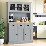 MU 71" Kitchen Hutch Storage Cabinet with Countertop, Tall Freestanding Kitchen Pantry Cabinet with Drawers, Drawers & Microwave Shelf, China Hutch for Kitchen, Dining Room, Living Room, Grey MU