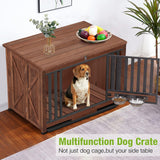 GUTINNEEN Dog Crate Furniture Foldable Dog Kennel for Small Medium Dogs Large Solid Wood Dog House with Bowl Heavy Duty Dog Cage End Table (Dark Brown) GUTINNEEN