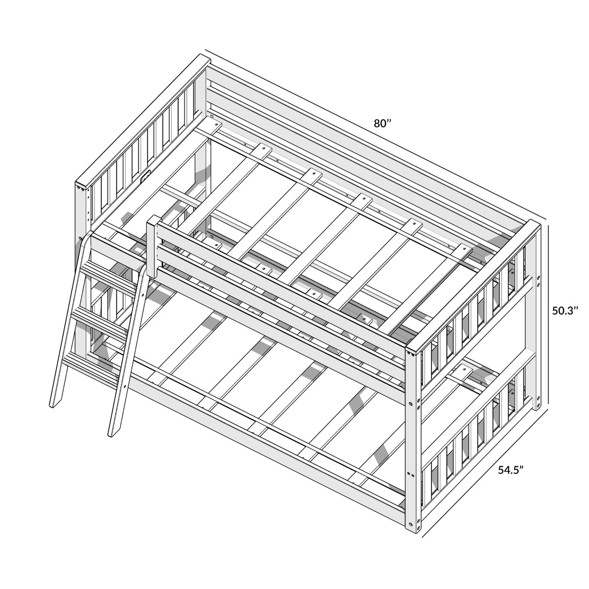 Max & Lily Low Bunk Bed, Scandinavian Modern Bunk Bed, Solid Wood Twin-Over-Twin Bed Frame for Kids, No Box Spring Needed, Black Max & Lily