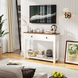 Homieasy Farmhouse Console Table with 2 Drawers, 32 Inch Small Sofa Table with Storage Shelf for Living Room, Behind Couch, Entryway Table for Hallway, Living Room, or Foyer, Rustic Brown and White Homieasy