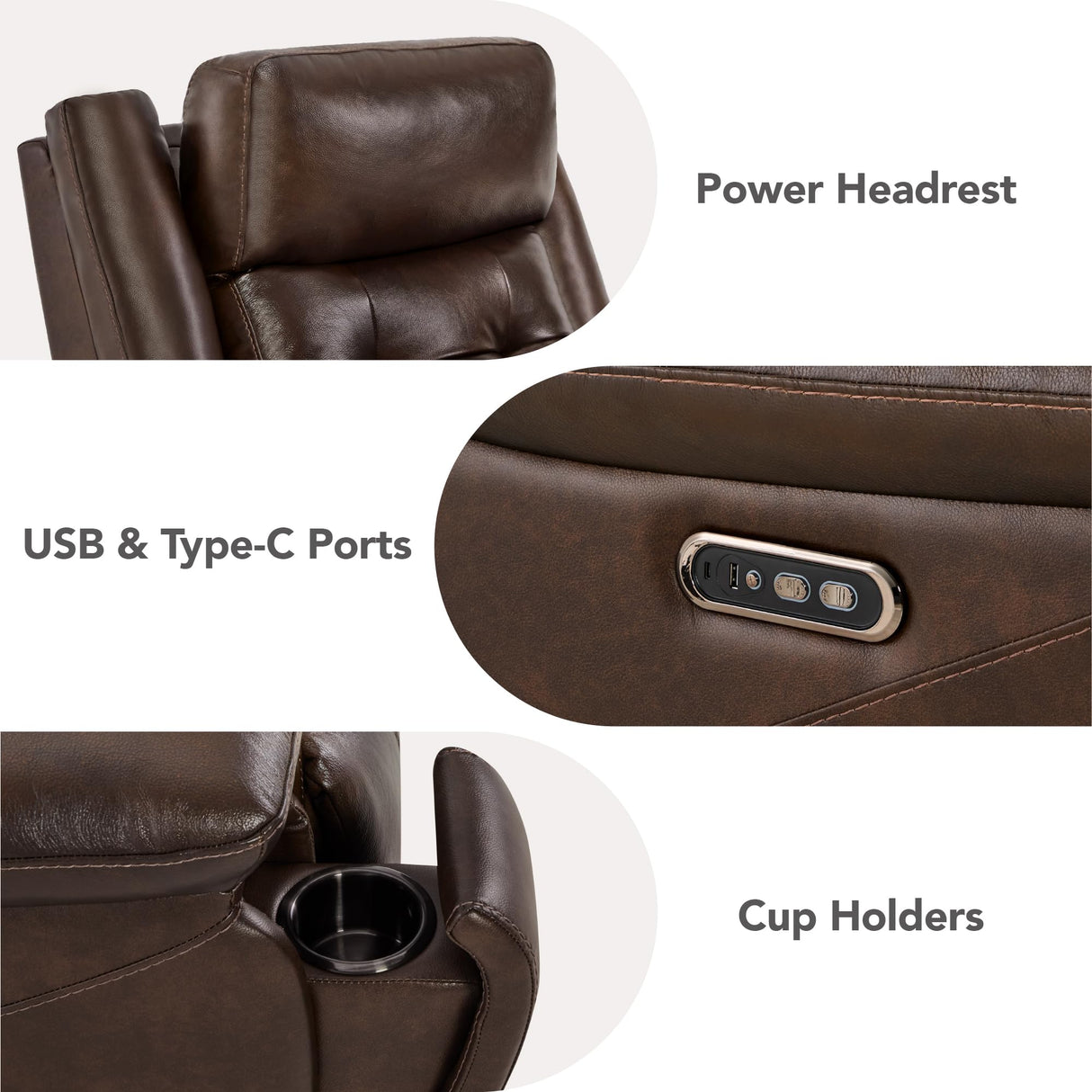 Watson & Whitely Genuine Leather Power Recliner Chair for Adults, Wall Hugger Recliner with Power Headrest, Cup Holders & Charging Ports, Electric Reclining Chairs for Living Room, RV, Dark Brown Watson & Whitely