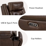 Watson & Whitely Genuine Leather Power Recliner Chair for Adults, Wall Hugger Recliner with Power Headrest, Cup Holders & Charging Ports, Electric Reclining Chairs for Living Room, RV, Dark Brown Watson & Whitely