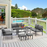 U-MAX Outdoor Patio Furniture Set, 7 Pieces Modern Metal Patio Furniture Set with Waterproof, Outdoor Dining Sofa Set with Table&Chair, Gray Cushions for Balcony, Porch, Lawn, Gray U-MAX