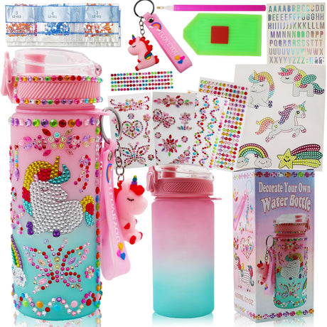 Decorate Your Own Water Bottle Kits for Girls Age 4-6-8-10-12,Unicorns Gem Diamond Paint Crafts,Ideal Fun Arts and Crafts Gifts Toys for Girls Birthday Christmas Duccsko