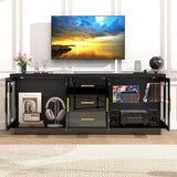 69" LED TV Stand for 70/75/80 inch TV,Modern Entertainment Center with Power Outlets,High Glossy Media Console Table Storage Cabinet with Open Shelves & Drawers for Living Room, Bedroom-Black jiteentarou