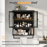 Qiaoxuan Bathroom Wall Cabinet, Over The Toilet Space Saver Storage Cabinet, Medicine Cabinet with 2 Glass Door and Towel Bar, Metal Wall Mounted Cabinet for Bathroom Laundry Room Kitchen Qiaoxuan