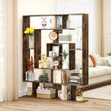Giantex 7-Tier Geometric Bookshelf, Modern Bookcase with Open Shelves, Freestanding Display Shelf with Anti-Tip Kit, Storage Rack for Living Room Bedroom Study, 49.5''L x 8.5''W x 59''H (Rustic Brown) Giantex