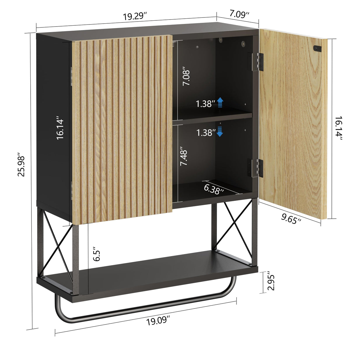 HOKYHOKY Fluted Bathroom Wall Medicine Cabinet - Hanging Bathroom Wall Mounted Cabinet with Towel Bar, Above Toilet Storage Cabinet for Bathroom Organizers and Storage, Medium Size, Black HOKYHOKY