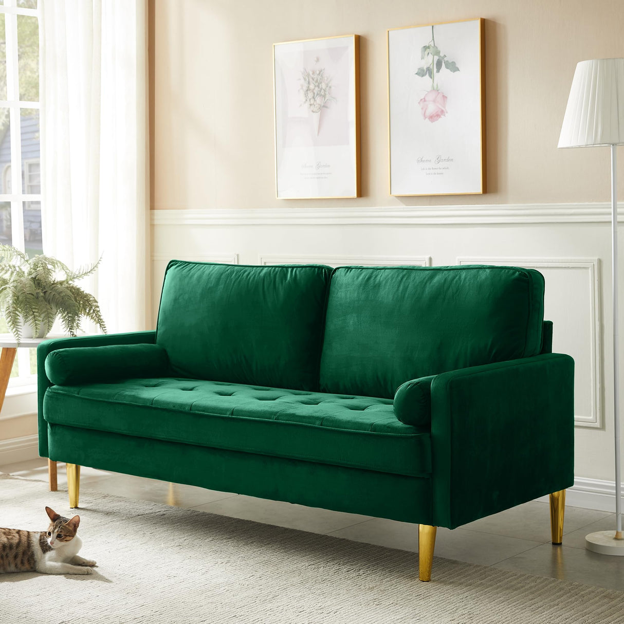 Hdxdkog Velvet Loveseat Sofa,Mid Century Modern Small Love Seats Furniture Comfy Couch for Living Room, Upholstered 2 Seater Sofa for Small Apartment (Green, 66.9 Inch) Hdxdkog