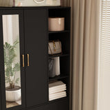 Homsee Wardrobe Armoire Wooden Closet with Mirror, 2 Doors, 2 Drawers, 4 Open Storage Cubes and Hanging Rod for Bedroom, Black (35.5”L x 15.8”W x 70.8”H) Homsee