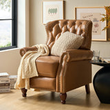 HULALA HOME Genuine Leather Manual Recliner Chair, Adjustable Tufted Push Back Reclining Sofa Armchair with Rivet Decoration & Solid Wood Legs, Modern Living Room Home Theater Seating, Camel HULALA HOME