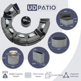 UDPATIO Patio Furniture Set,Fully Assembled Outdoor Sectional Sofa，Half-Moon Curved Modular 7 Pieces Heavy Duty Wicker Furniture Set with Round Coffee Table, for Porch,Backyard,Grey UDPATIO