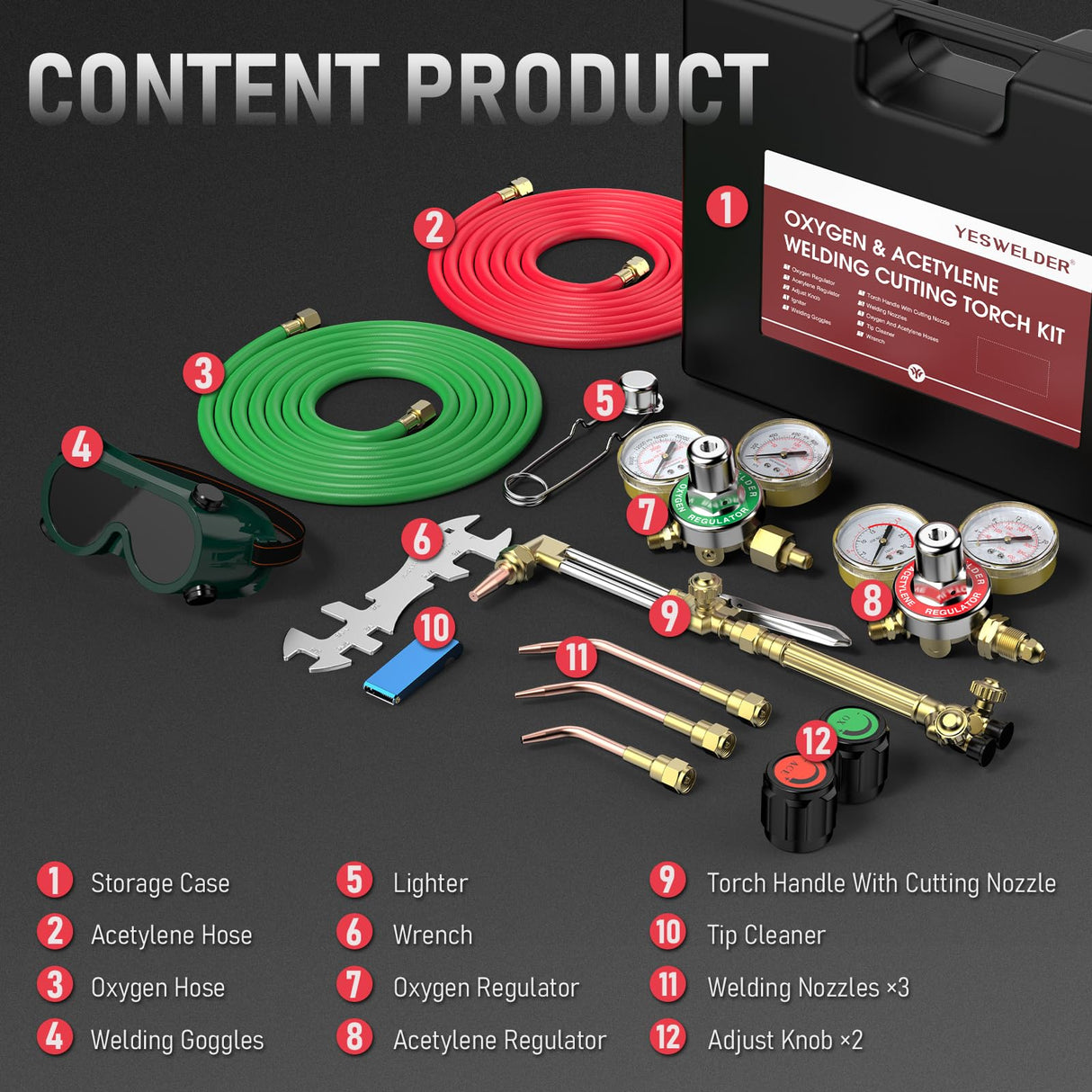 YESWELDER Oxygen & Acetylene Torch Kit, Welding Cutting Torch Kit, Gas Cutting Torch with Regulator Nozzles Hose Goggles YESWELDER