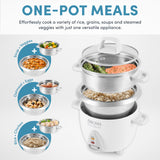 Aroma Housewares 6-Cup (Cooked yield ) / 1.2Qt. Select Stainless Pot-Style Rice Cooker, & Food Steamer, One-Touch Operation, White AROMA