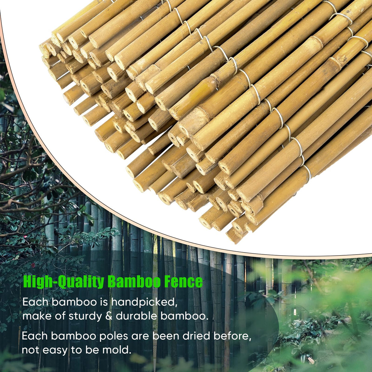 Jollybower 6ft x 8ft x 0.4" D Natural Bamboo Fence, Outdoor Rolled Bamboo Fencing, Decorative Bamboo Privacy Screen for Garden Backyard Balcony Jollybower