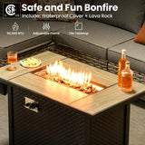 ovios 9 Pieces Patio Furniture Set Outdoor Sectional Sofa Couch with Fire Pit Table Rocking Swivel Chairs Deep Seat Chaise, Modern Modular Wicker Rattan Conversation Set, Dark Grey ovios