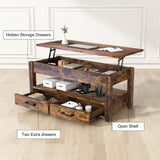 FABATO 41.7'' Lift Top Coffee Table with 2 Storage Drawer Hidden Compartment Open Storage Shelf for Living Room Dining Table Reception Room Rustic Brown FABATO