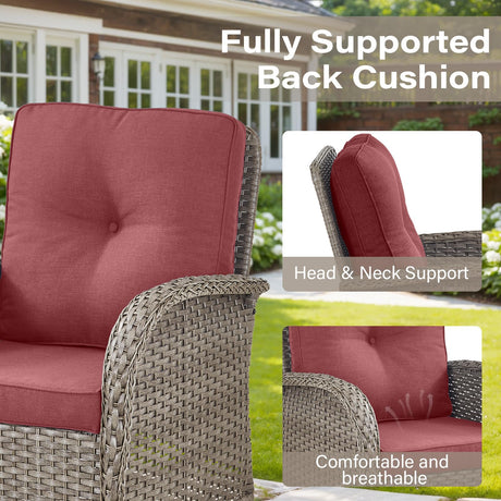 5 Piece Patio Rocking Chairs Furniture Set - Outdoor Wicker Furniture with Ottomans and Side Table, Rattan Conversation Bistro Set for Porch Balcony Backyard Belord