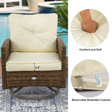 YITAHOME 3-Piece Patio Wicker Swivel Chairs, Outdoor Small Furniture Rocking Coversation Chairs w/Thick Cushions and Table for Garden, Backyard and Balcony (Tan Chairs + Off- White Cushions) YITAHOME