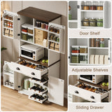 ChooChoo 72" Pantry Cabinet with Storage Drawers, Farmhouse Kitchen Hutch Bar Cabinet with Microwave Stand, Kitchen Cupboard with Door Shelves for Dining Room, Living Room, Antique White & Brown ChooChoo