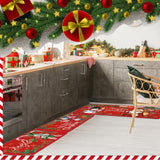Drydiet 3 Pcs Christmas Kitchen Rugs and Mats Set Xmas Winter Farmhouse Non Slip Rugs Christmas Snowman Candy Holly Berries Floor Mats for Kitchen Home Hallway Holiday Decor, 17 x 29 and 17 x 47 Inch Drydiet