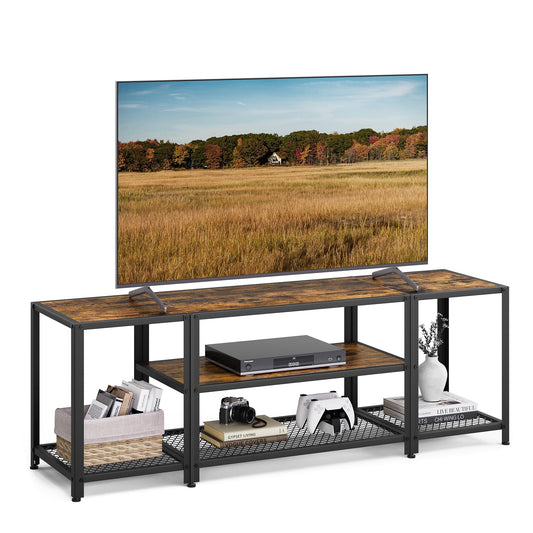 VASAGLE Modern TV Stand for TVs up to 65 Inches, 3-Tier Entertainment Center, Industrial TV Console Table with Open Storage Shelves, for Living Room, Bedroom, Rustic Brown and Black ULTV097B01