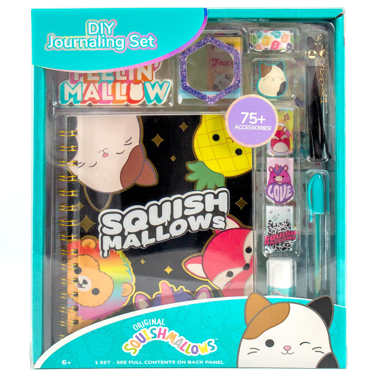 Squishmallows Original DIY Journaling Kit, Includes Craft Supplies Like Cute Stickers for Journaling, Sketch Pad, Cam The Cat Charm, Keychain, Fun Scrapbook Kit, Girl Gifts, Art Set Squishmallows