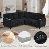 KEIKI 81" L-Shaped Oversized Chenille Modular Sectional Sleeper Sofa with Pull-Out Bed, Storage Seat, Modern 5-Seater Upholstered Couch Bed with Charging Station, Easy Assembly, for Living Room, Black KEIKI