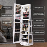 Kasibie Full Length Mirror Jewelry Armoire with LED Lights, Standing Mirror with Jewelry Storage, 360° Swivel Mirror with Storage, Jewelry Cabinet for Women Girl Gift Kasibie