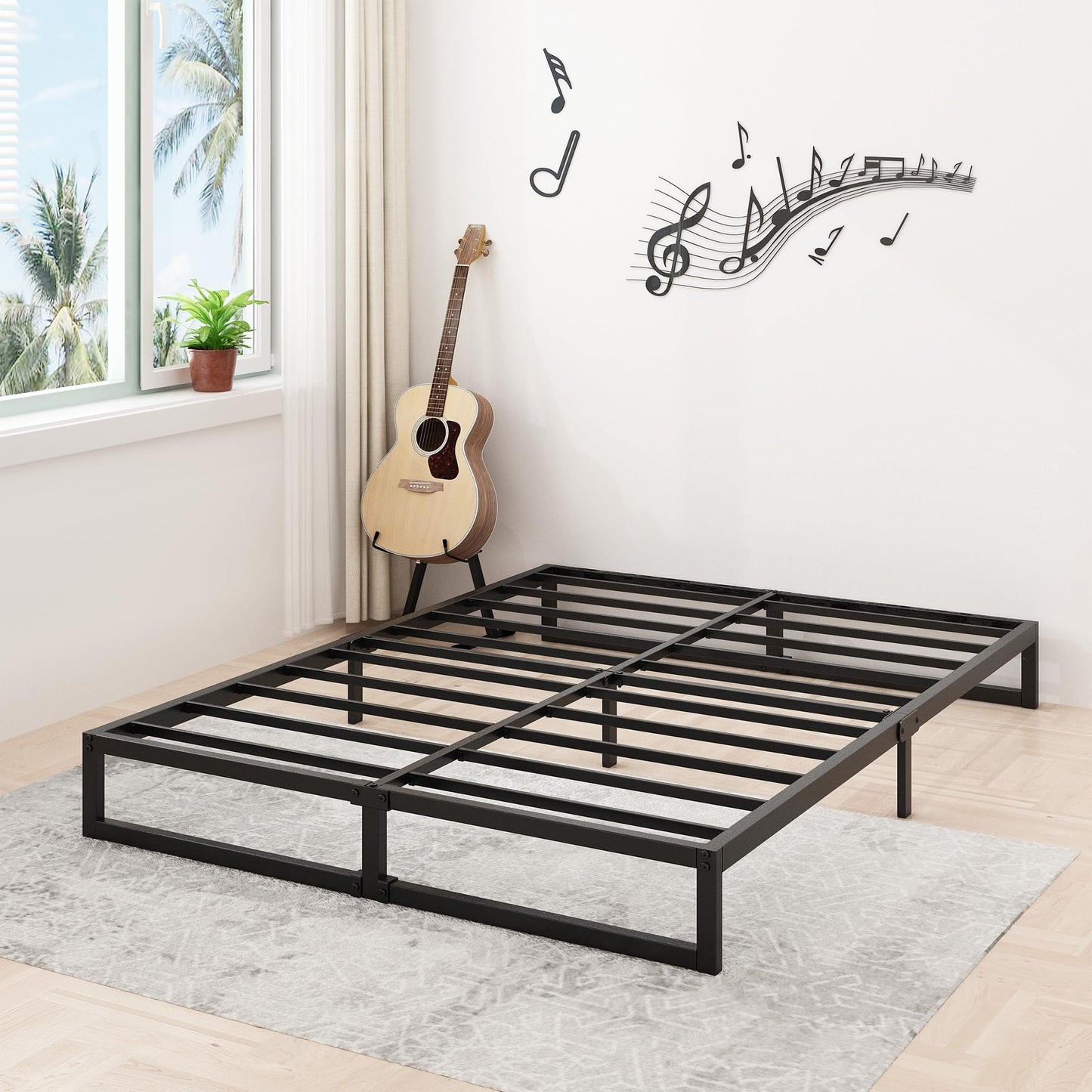 Lutown-Teen 9-Inch Heavy Duty Metal Queen Bed Frame with Steel Slat Support - No Box Spring Needed, Easy Assembly, Black - WoodArtSupply