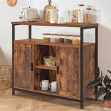usikey Storage Cabinet with 2 Doors, Buffet Cabinet, Kitchen Cabinet with Adjustable Shelves, Open Compartment, Storage Sideboard, for Dining Room, Living Room， Rustic Brown usikey
